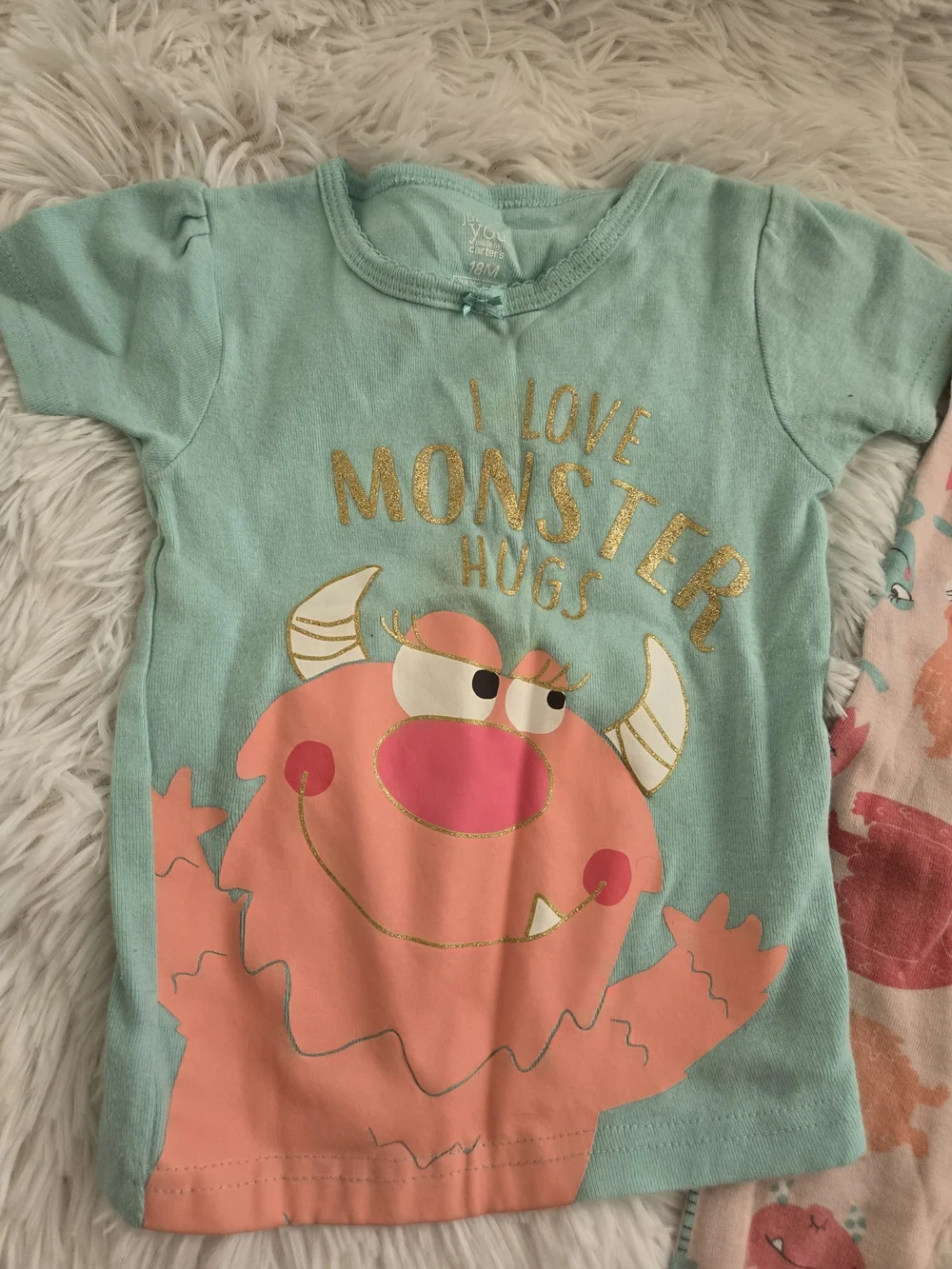 Carter's Mint Top & Coral Monster Print Pajama Set